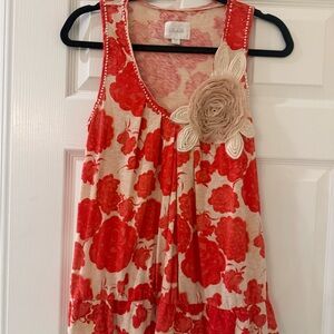 Anthropologie Deletta Red and Cream Floral Tank Top